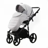 Carucior pentru copii, Adamex, 2 in 1, Lanti PS46, Pliabil, landou cu salteluta, copertina reglabila, roti frontale pivotante, cu dubla suspensie si husa de ploaie inclusa, Linen EcoLeather, Pearl