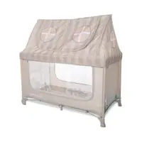 Patut pliabil pentru copii Lorelli Sweet Home Beige 2 nivele, usa laterala cu fermoar, capotina detasabila