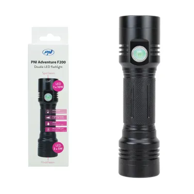 Lanternă dublă aluminiu 4 LED, 3 moduri, acumulator 4000 mAh, micro USB