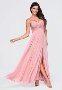 Rochie maxi eleganta cu decolteu in forma de inima si bretele ajustabile LA-OM-DLR416 - Roz -