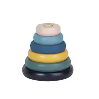 Jucarie de stivuire, Petite&Mars, Turn Orbit Wood of Mars, 10 cm, 36 luni+, Albastru/Multicolor
