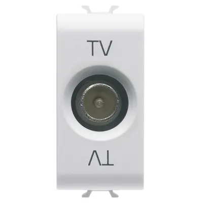 Priza Tv Coaxiala, Ecranare Clasa a - Conector Tata Iec 9,5 Mm - Direct - 1 Modul - Alb Lucios - Antibacterian - Chorusmart