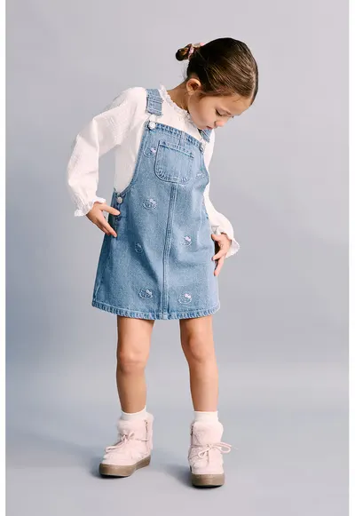 Sarafan cu broderie Hello Kitty - Albastru deschis
