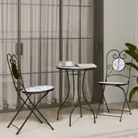 Gossi masa de bistro cu mozaic, albastru si alb, fier si ceramica