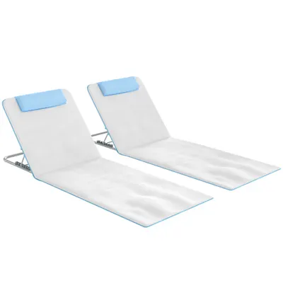Outsunny Set 2 Șezlonguri de Plajă Pliabile cu Tetieră, Spătar Reglabil și Husă pentru Transport, 134x48x33-43 cm, Bej | Aosom Romania