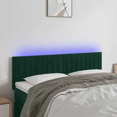 vidaXL Tăblie de pat cu LED, verde închis, 144x5x78/88 cm, catifea