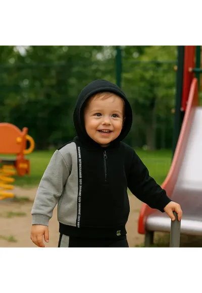 Hanorac cu gluga - - City Boys - Negru & Gri - pentru baieti - Negru