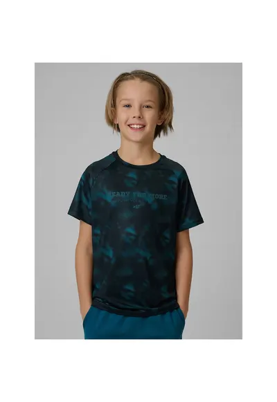 Tricou sport baieti tehnologie 4F Dry - spate perforat - negru/albastru