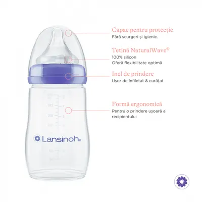 Biberon cu tetina NaturalWave Lansinoh 240 ml