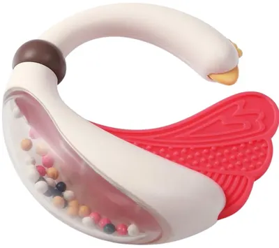 Jucărie zornăitoare pentru bebeluși cu inel de dentiție Babyono - Lebădă, multicolor