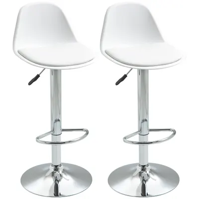 Set de 2 scaune de bar cu spatar si suport picioare, pivotante cu inaltime reglabila, 40x42x82-104cm, alb HOMCOM | Aosom Romania
