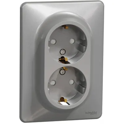 Priza dubla 2P+E, cu obturatoare, Schneider, SDD313221, Sedna Design, aluminiu