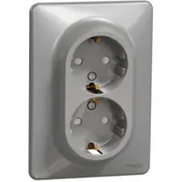 Priza dubla 2P+E, cu obturatoare, Schneider, SDD313221, Sedna Design, aluminiu