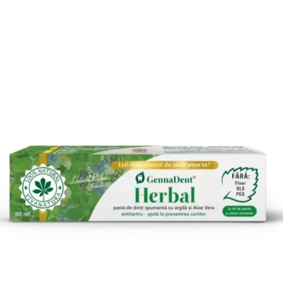 GennaDent Herbal - Pastă de Dinți cu Argilă și Aloe Vera, 80ml | Vivanatura