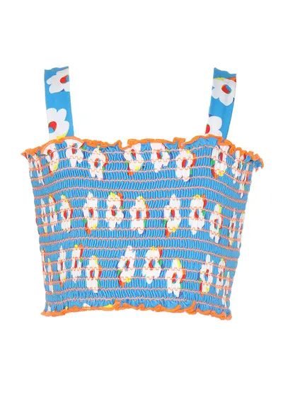Top crop cu imprimeu floral - Alb/Albastru