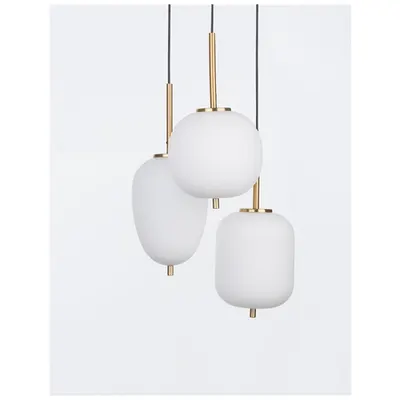 Lampa suspendata LATO Opal Sticla Antique Brass Metal Negru Fabric Wire LED E14 3x5 Wat 230 Volt IP20 Fara bec
