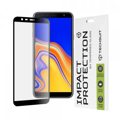 Folie de protectie Ecran Techsuit pentru Samsung Galaxy J6+ J610 / J4 Plus (2018) J415, Sticla Securizata, Full Glue, 111D, Neagra
