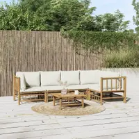 Gossi set mobilier de gradina cu perne alb crem, 6 piese, bambus