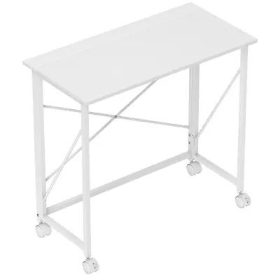 HOMCOM Masă pliantă pentru calculator 80 x 40 cm pe roți pentru birou de acasă, dormitor, spații mici, alb | Aosom Romania