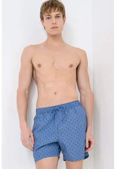 Pantaloni scurti de baie cu imprimeu - Albastru prafuit