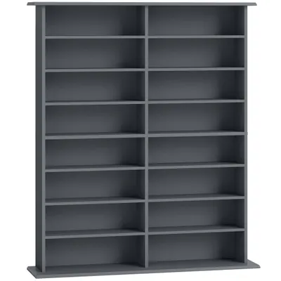 HOMCOM Raft pentru CD și DVD cu 16 compartimente și 12 rafturi reglabile, capacitate max. 720 CD/396 DVD și Blu-ray, gri | Aosom Romania