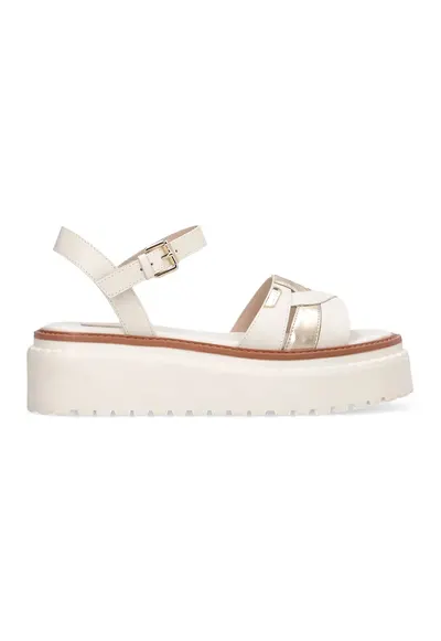 Sandale wedge de piele Bessie 01 - Auriu/Caramel/Bej deschis