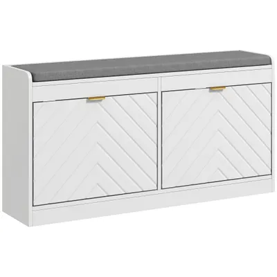 HOMCOM Banc pentru pantofi, banc de depozitare, șezut căptușit, sertar rabatabil, ușă cu model 106 x 24 x 52,5 cm, alb | Aosom Romania