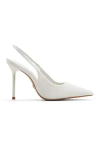 Pantofi din piele ecologica cu toc si varf ascutit Pearlescent - Alb