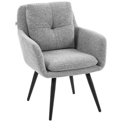 HOMCOM Scaun de accent modern, scaun tapițat cu picioare metalice, aspect de in, Gri deschis | Aosom Romania