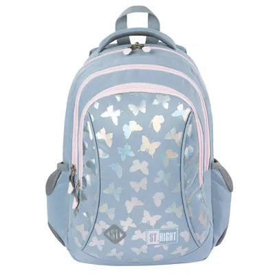 Ghiozdan cu 3 compartimente, St Majewski, St.Right Silver Butterflies, 39 cm