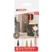 Marker cu vopsea Edding 751, corp metalic, varf rotund, 1-2 mm, set 5 culori metalice