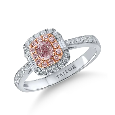 Inel din aur alb cu diamante roz de 0.4ct si diamante incolore de 0.3ct