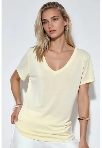 Bluza casual - maneca scurta - crem natural - modal si poliester