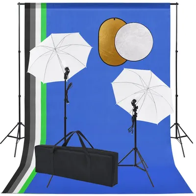 vidaXL Set studio foto cu lămpi, umbrele, fundal și reflector