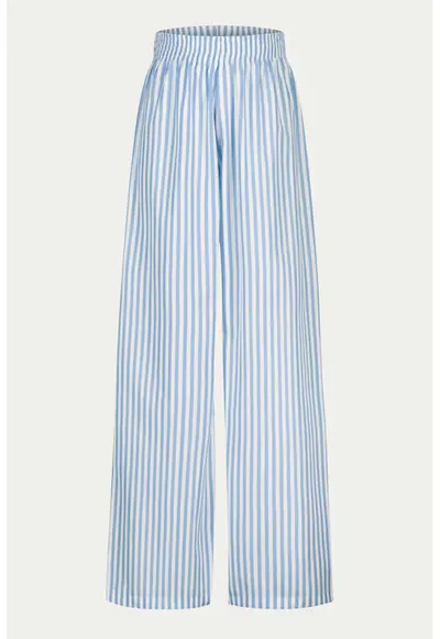 Pantaloni de plaja cu croiala ampla - din in - cu dungi - Albastru pastel/Alb optic