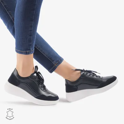Pantofi Casual dama din Piele Naturala CRL0845 BLEUMARIN