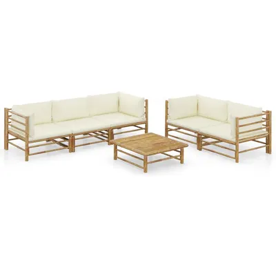 Gossi set mobilier de gradina cu perne alb crem, 6 piese, bambus