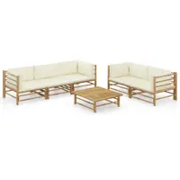 Gossi set mobilier de gradina cu perne alb crem, 6 piese, bambus