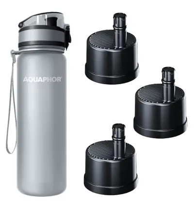 Sticlă de apă filtrantă Aquaphor - City, 0.5 l, 3 filtre, gri