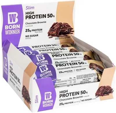 Slim Protein Bar, brownie cu ciocolată, 12 bucăți, Born Winner