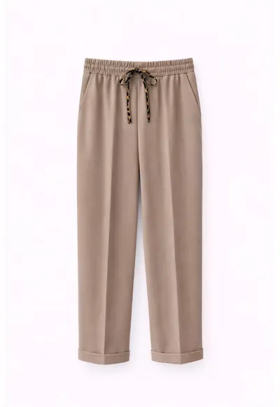 Pantaloni dama - Elastic Waist - Bej Natural - Textil