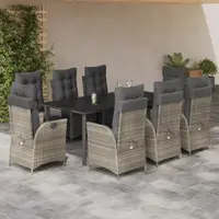 Gossi set mobilier gradina cu perne, 9 piese, gri deschis, poliratan