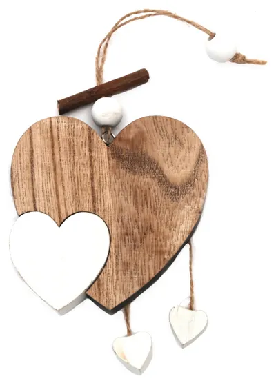 Decor din lemn Em Art - Inimioare, 10 x 10 x 15 cm