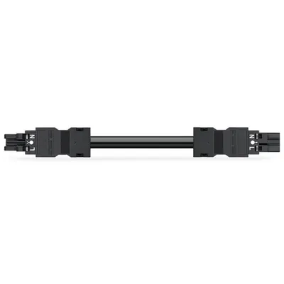 pre-assembled interconnecting cable; Eca; Socket/plug; 2-pole; Cod. A; H05Z1Z1-F 2 x 2.5 mm²; 3 m; 2,50 mm²; black