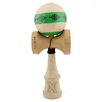 Jucarie de indemanare din lemn, Kendama X, Frequency Flippy, Super Sticky, 18 cm, Verde, Maro