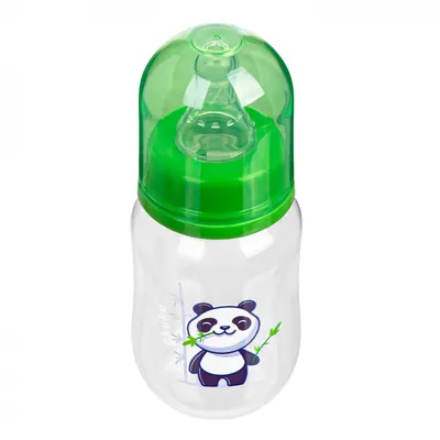 Biberon anticolici Akuku 125ml Panda cu tetina cu flux lent din silicon,materiale sigure fara BPA,capac cu filet etans care impiedica varsarea