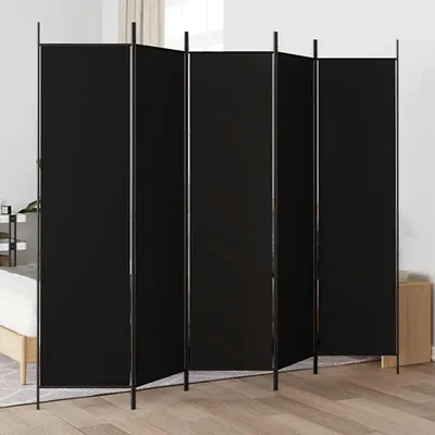 vidaXL Paravan de cameră cu 5 panouri, negru, 250x200 cm, textil