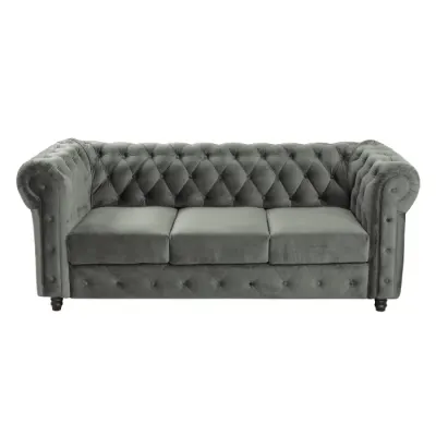 Canapea extensibila CHESTERFIELD, 3 locuri, cu arcuri, gri deschis, 205x90x80 cm