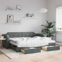 Gossi pat de zi cu extensie si sertare, gri inchis, 100x200 cm textil