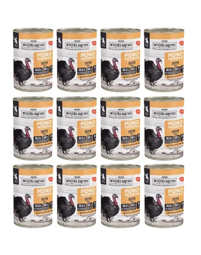 WIEJSKA ZAGRODA Hrană umedă monoproteică cu curcan pentru pisici 12x400 g